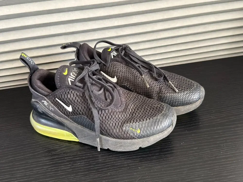 Nike Air Max 270 Black Volt Running Shoes Kids Size 13C FN3883-001
